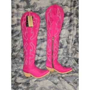 NWB Liberty Black Hot Pink Suede Western Cowboy Boots Size 6.5 with Embroidery